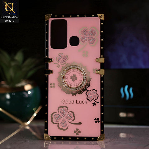 Infinix Hot 12 Play Cover - Pink -  Square Bling Diamond Glitter Soft TPU Trunk Case with Ring Holder