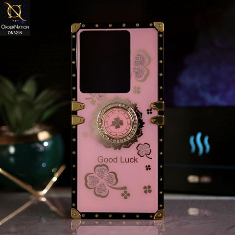Infinix Note 30 Cover - Pink -  Square Bling Diamond Glitter Soft TPU Trunk Case with Ring Holder