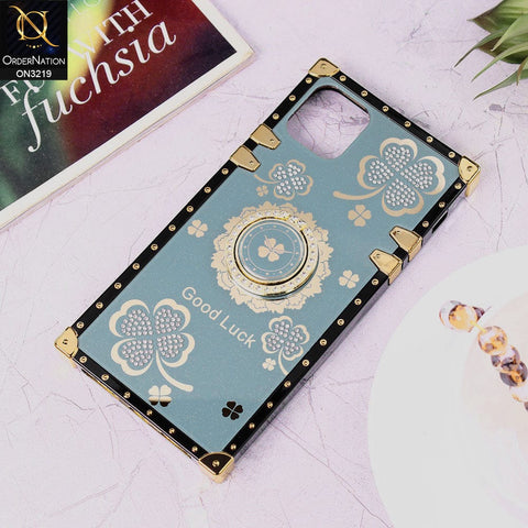 iPhone 11 Pro Max Cover - Cyan - Square Bling Diamond Glitter Soft TPU Trunk Case with Ring Holder
