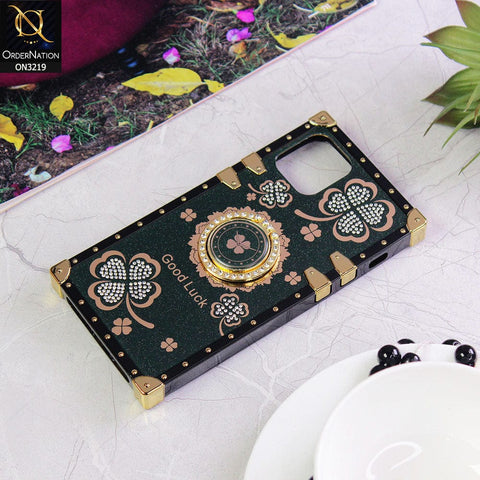 iPhone 11 Pro Max Cover - Green - Square Bling Diamond Glitter Soft TPU Trunk Case with Ring Holder