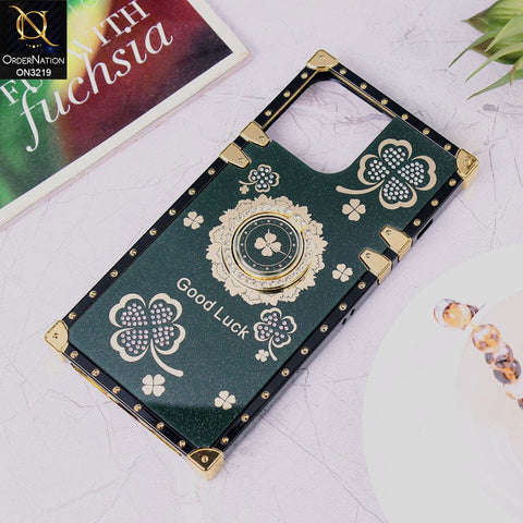 iPhone 12 Pro Max Cover - Dark Green - Square Bling Diamond Glitter Soft TPU Trunk Case with Ring Holder