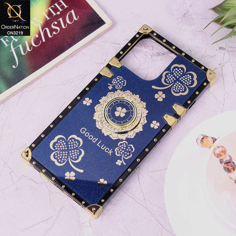 iPhone 13 Pro Max Cover - Blue - Square Bling Diamond Glitter Soft TPU Trunk Case with Ring Holder