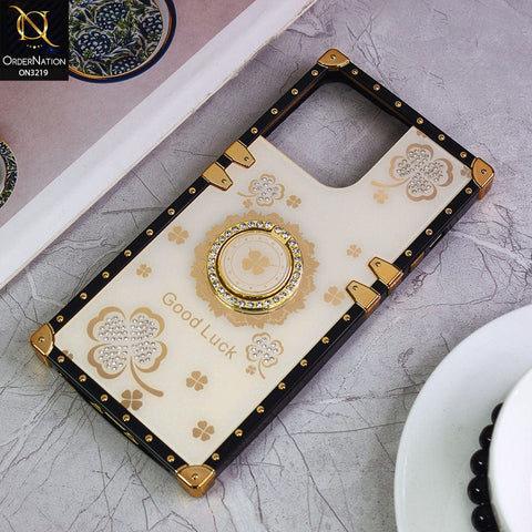 iPhone 16 Pro Max Cover - Ash White - Square Bling Diamond Glitter Soft TPU Trunk Case with Ring Holder