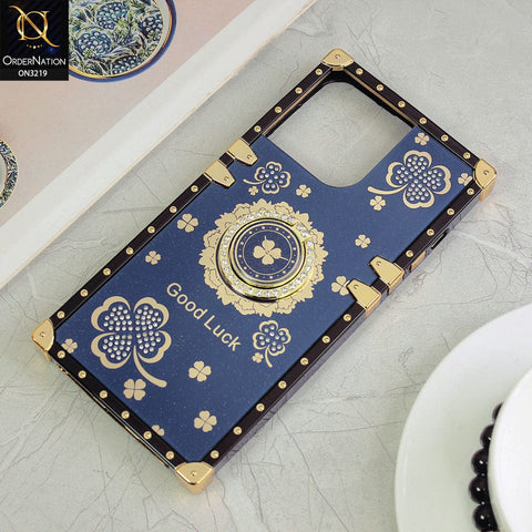 iPhone 14 Pro Max Cover - Blue - Square Bling Diamond Glitter Soft TPU Trunk Case with Ring Holder