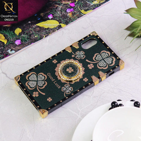 iPhone XS Max Cover - Green - Square Bling Diamond Glitter Soft TPU Trunk Case with Ring Holder