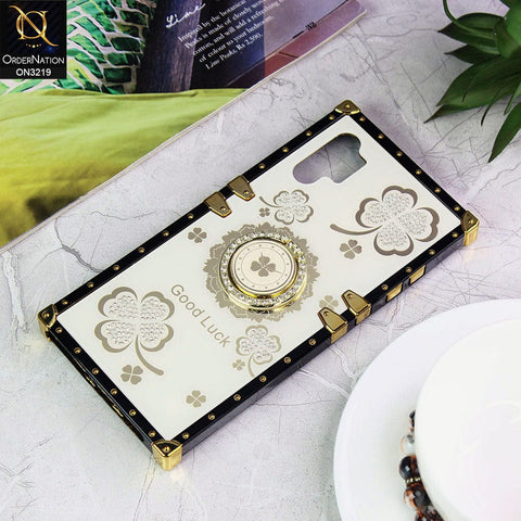 Samsung Galaxy Note 10 Plus Cover - Ash White - Square Bling Diamond Glitter Soft TPU Trunk Case with Ring Holder