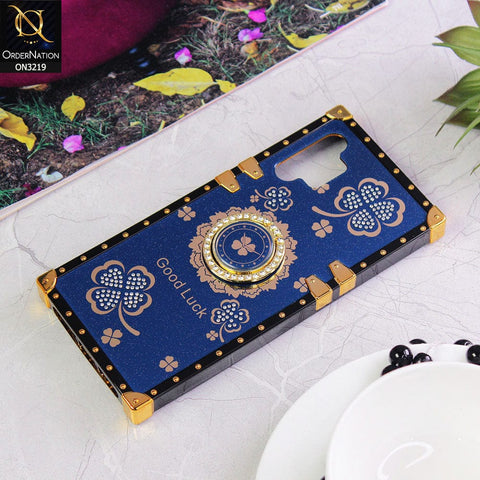 Samsung Galaxy Note 10 Plus Cover - Blue - Square Bling Diamond Glitter Soft TPU Trunk Case with Ring Holder