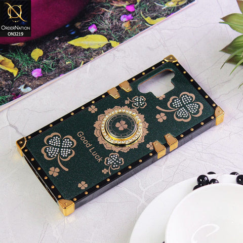 Samsung Galaxy Note 10 Plus Cover - Green - Square Bling Diamond Glitter Soft TPU Trunk Case with Ring Holder