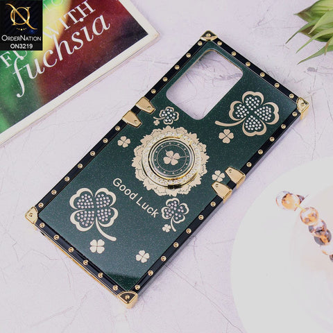 Samsung Galaxy Note 20 Ultra Cover - Dark Green - Square Bling Diamond Glitter Soft TPU Trunk Case with Ring Holder