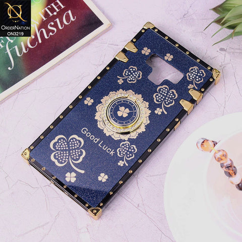 Samsung Galaxy Note 9 Cover - Blue - Square Bling Diamond Glitter Soft TPU Trunk Case with Ring Holder