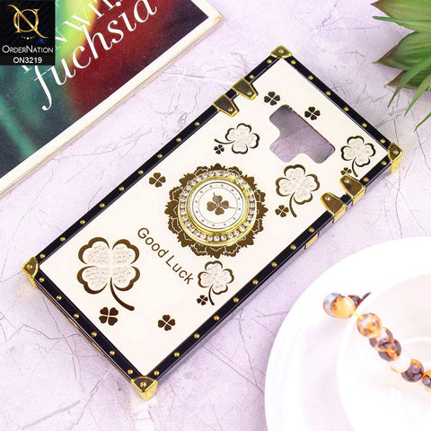 Samsung Galaxy Note 9 Cover - Ash White - Square Bling Diamond Glitter Soft TPU Trunk Case with Ring Holder