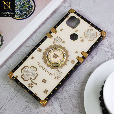 Xiaomi Redmi 9C Cover - Ash White - Square Bling Diamond Glitter Soft TPU Trunk Case with Ring Holder