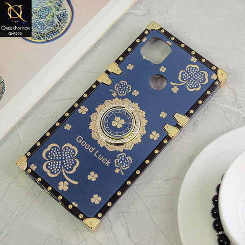 Xiaomi Redmi 9C Cover - Blue - Square Bling Diamond Glitter Soft TPU Trunk Case with Ring Holder