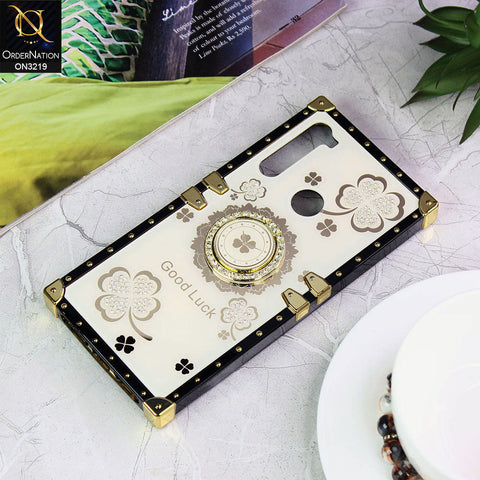 Xiaomi Redmi Note 8 Cover - Ash White - Square Bling Diamond Glitter Soft TPU Trunk Case with Ring Holder