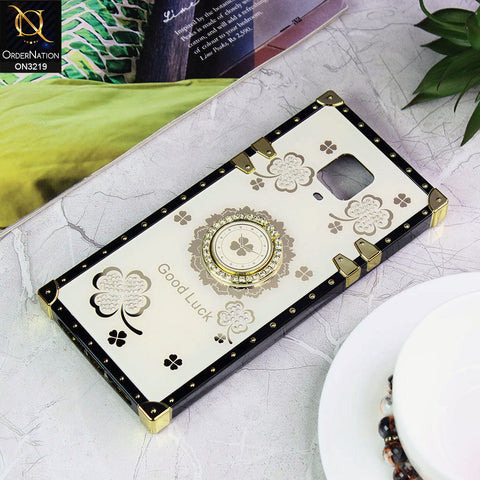 Xiaomi Redmi Note 9S Cover - Ash White - Square Bling Diamond Glitter Soft TPU Trunk Case with Ring Holder