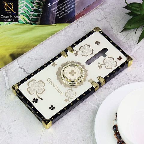 Oppo Reno 2Z Cover - Ash White - Square Bling Diamond Glitter Soft TPU Trunk Case with Ring Holder