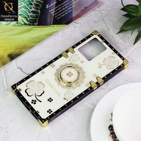 Oppo F21 Pro 4G Cover - Ash White - Square Bling Diamond Glitter Soft TPU Trunk Case with Ring Holder