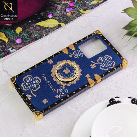 Oppo F21 Pro 4G Cover - Blue - Square Bling Diamond Glitter Soft TPU Trunk Case with Ring Holder