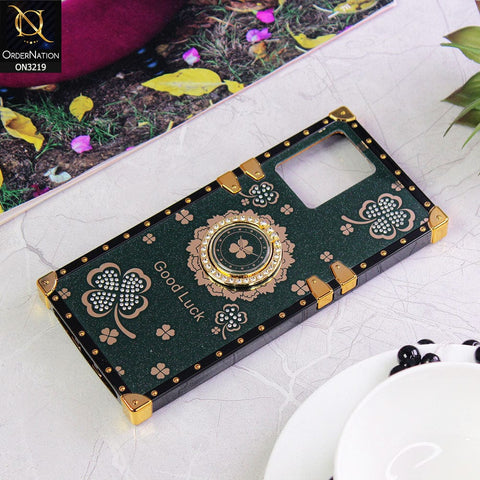 Oppo Reno 7 4G Cover - Green - Square Bling Diamond Glitter Soft TPU Trunk Case with Ring Holder