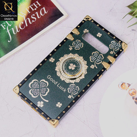 Samsung Galaxy S10 Plus Cover - Dark Green - Square Bling Diamond Glitter Soft TPU Trunk Case with Ring Holder