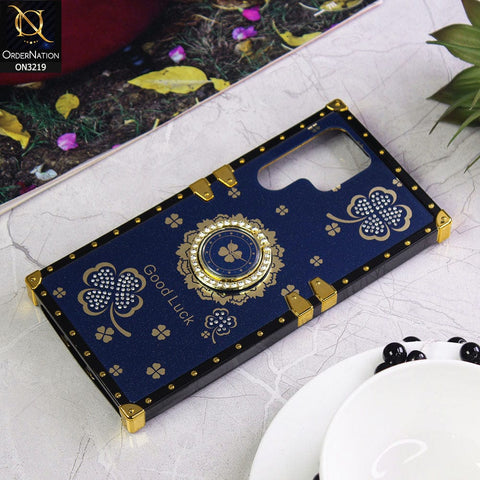 Samsung Galaxy S22 Ultra 5G Cover - Blue - Square Bling Diamond Glitter Soft TPU Trunk Case with Ring Holder