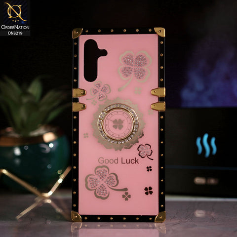 Samsung Galaxy A04s Cover - Pink -  Square Bling Diamond Glitter Soft TPU Trunk Case with Ring Holder