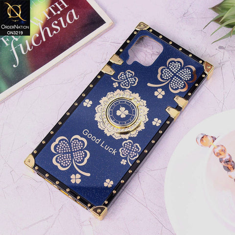 Samsung Galaxy A12 Nacho Cover - Blue - Square Bling Diamond Glitter Soft TPU Trunk Case with Ring Holder