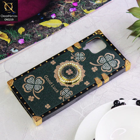 Samsung Galaxy A12 Nacho Cover - Green - Square Bling Diamond Glitter Soft TPU Trunk Case with Ring Holder