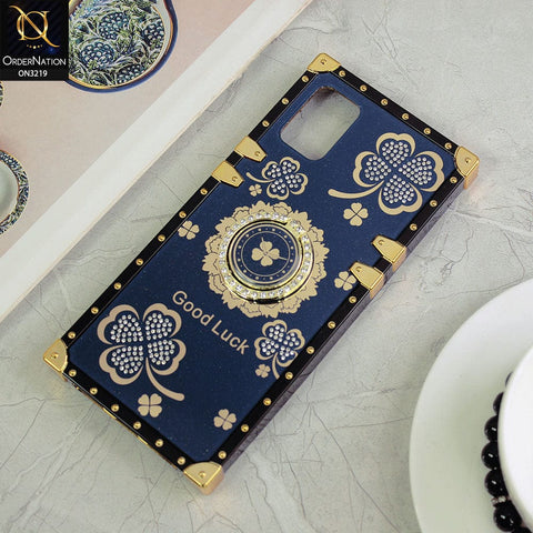 Samsung Galaxy A51 Cover - Blue - Square Bling Diamond Glitter Soft TPU Trunk Case with Ring Holder