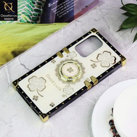 Samsung Galaxy A23 Cover - Ash White - Square Bling Diamond Glitter Soft TPU Trunk Case with Ring Holder
