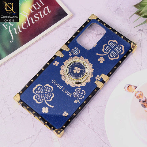 Samsung Galaxy A72 Cover - Blue - Square Bling Diamond Glitter Soft TPU Trunk Case with Ring Holder