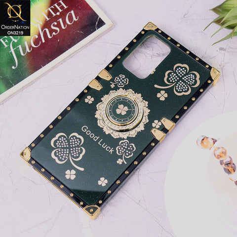 Samsung Galaxy A72 Cover - Dark Green - Square Bling Diamond Glitter Soft TPU Trunk Case with Ring Holder