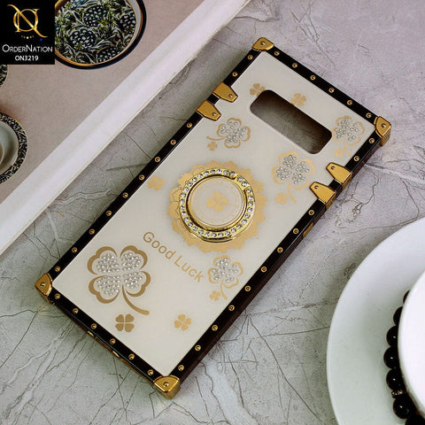 Samsung Galaxy Note 8 Cover - Ash White - Square Bling Diamond Glitter Soft TPU Trunk Case with Ring Holder