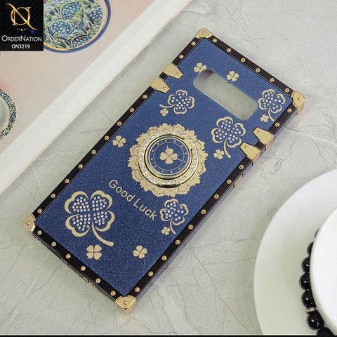Samsung Galaxy Note 8 Cover - Blue - Square Bling Diamond Glitter Soft TPU Trunk Case with Ring Holder