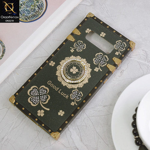 Samsung Galaxy Note 8 Cover - Green - Square Bling Diamond Glitter Soft TPU Trunk Case with Ring Holder
