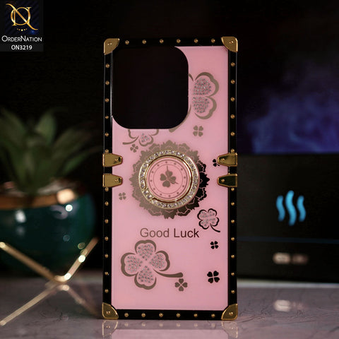 Infinix Hot 40i Cover - Pink -  Square Bling Diamond Glitter Soft TPU Trunk Case with Ring Holder