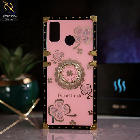 Tecno Spark 6 Go Cover - Pink -  Square Bling Diamond Glitter Soft TPU Trunk Case with Ring Holder