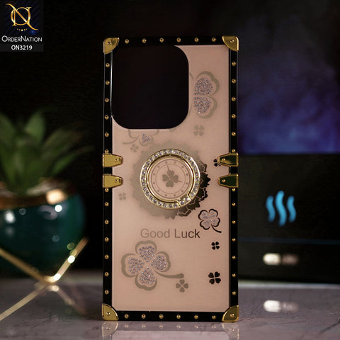 Infinix Smart 7 Cover - Golden -  Square Bling Diamond Glitter Soft TPU Trunk Case with Ring Holder