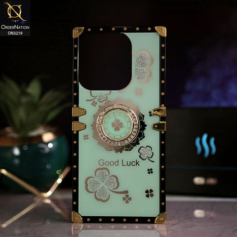 Tecno Spark Go 2023 Cover - Seafoam Green -  Square Bling Diamond Glitter Soft TPU Trunk Case with Ring Holder