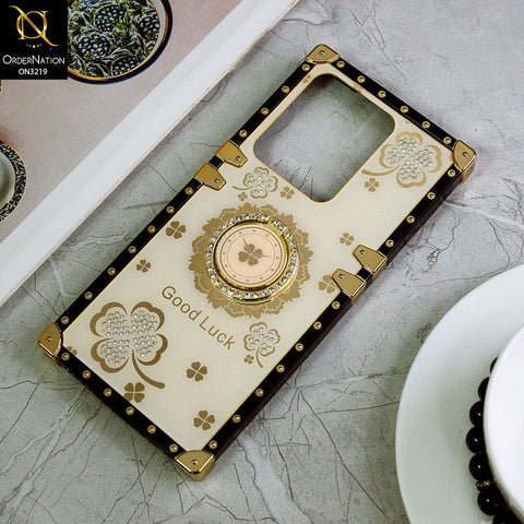 Vivo V25 5G Cover - Ash White - Square Bling Diamond Glitter Soft TPU Trunk Case with Ring Holder