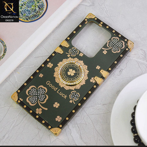 Vivo V25 5G Cover - Green - Square Bling Diamond Glitter Soft TPU Trunk Case with Ring Holder