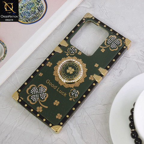 Vivo V25e Cover - Green - Square Bling Diamond Glitter Soft TPU Trunk Case with Ring Holder