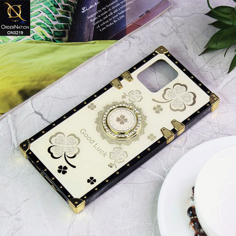 Vivo Y15s Cover - Ash White - Square Bling Diamond Glitter Soft TPU Trunk Case with Ring Holder