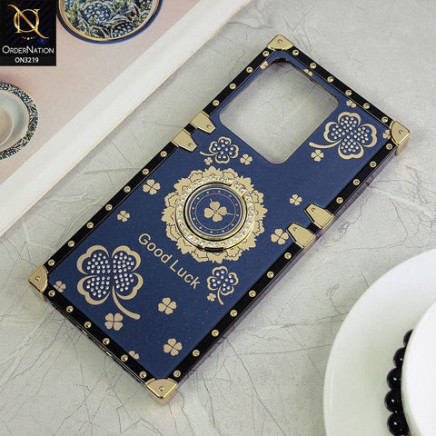 Vivo Y35 Cover - Blue - Square Bling Diamond Glitter Soft TPU Trunk Case with Ring Holder