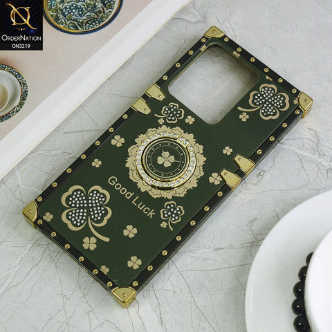Vivo Y35 Cover - Green - Square Bling Diamond Glitter Soft TPU Trunk Case with Ring Holder