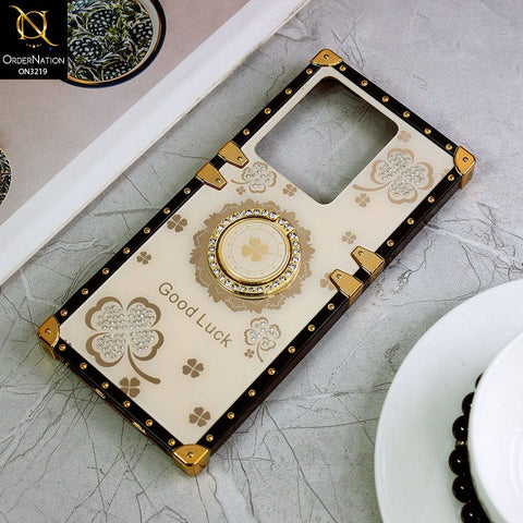 Vivo Y55 4G Cover - Ash White - Square Bling Diamond Glitter Soft TPU Trunk Case with Ring Holder