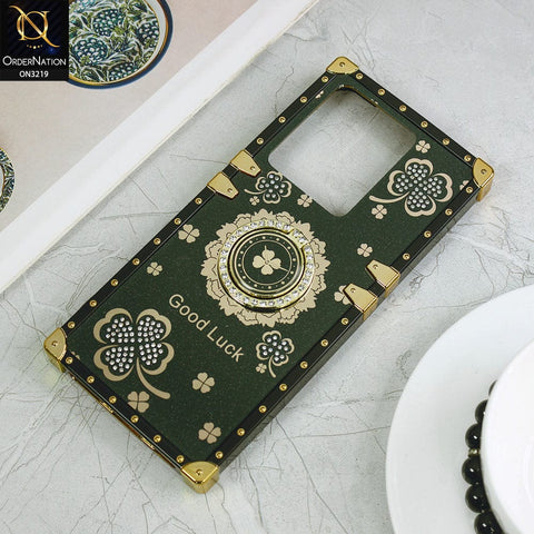 Vivo Y55 4G Cover - Green - Square Bling Diamond Glitter Soft TPU Trunk Case with Ring Holder
