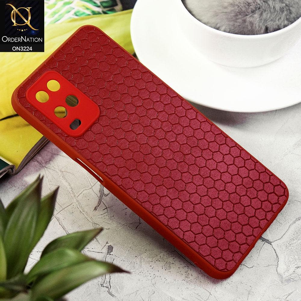 Oppo A54 4G Cover - Red - Hexagon Shape Hive Grid Pattern Tpu Soft Cases