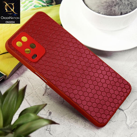 Oppo A54 4G Cover - Red - Hexagon Shape Hive Grid Pattern Tpu Soft Cases