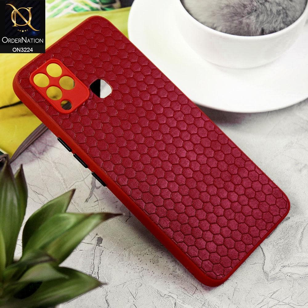 Infinix Hot 10s Cover - Red - Hexagon Shape Hive Grid Pattern Tpu Soft Cases